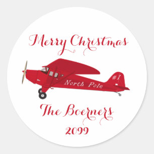 North Pole Airplane Christmas Package Gift Sticker