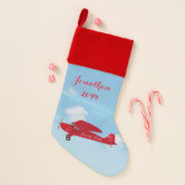 Vintage Toy Airplane Blue Plaid Customizable Christmas Stocking 