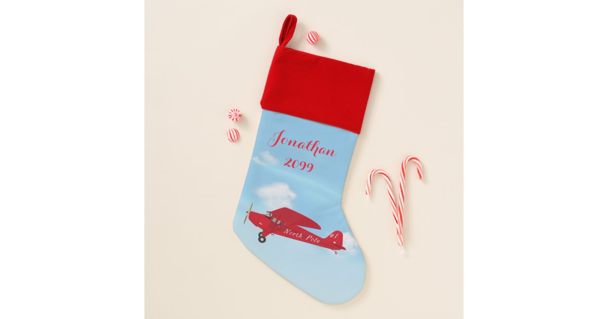 North Pole Airplane Christmas Stocking