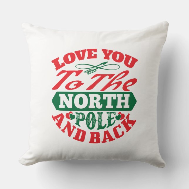North Pole And Back Typography White Throw Pillow (Front)