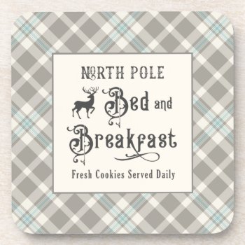 North Pole Bed And Breakfast Farmhouse Christmas Beverage Coaster by DP_Holidays at Zazzle