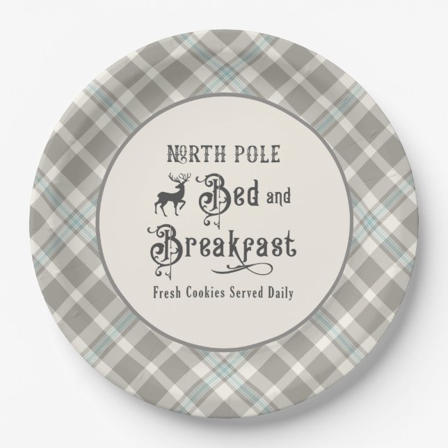 North Pole Bed and Breakfast Farmhouse Christmas Paper Plates (Front)