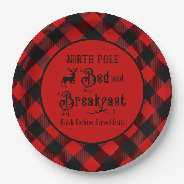 North Pole Bed and Breakfast Farmhouse Christmas Paper Plates (Front)