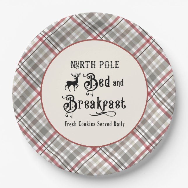North Pole Bed and Breakfast Farmhouse Christmas Paper Plates (Front)