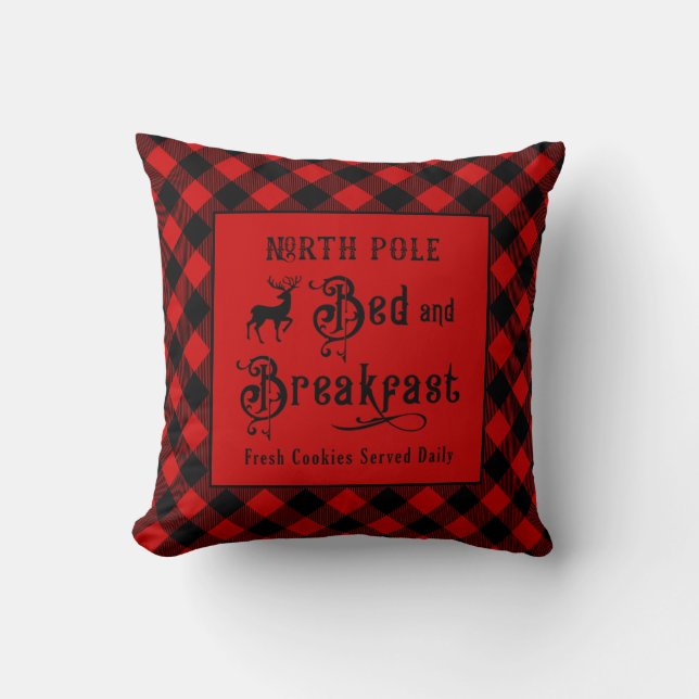 North Pole Bed and Breakfast Farmhouse Christmas Throw Pillow (Front)