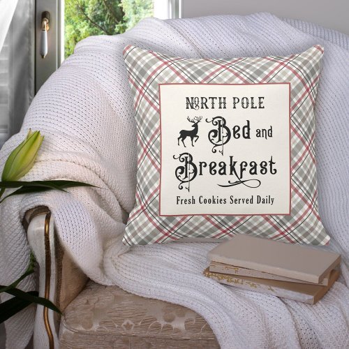 North Pole Bed and Breakfast Farmhouse Christmas Throw Pillow