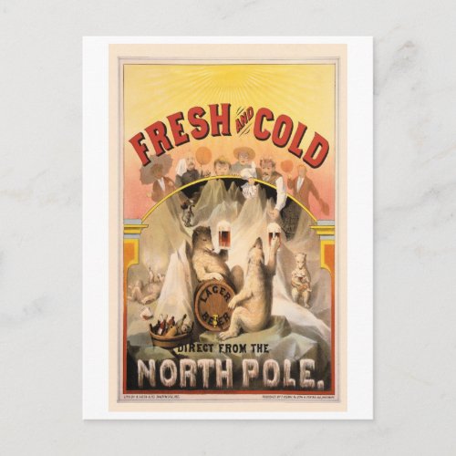 North Pole BEER Ice COLD Vintage Advertisement Postcard