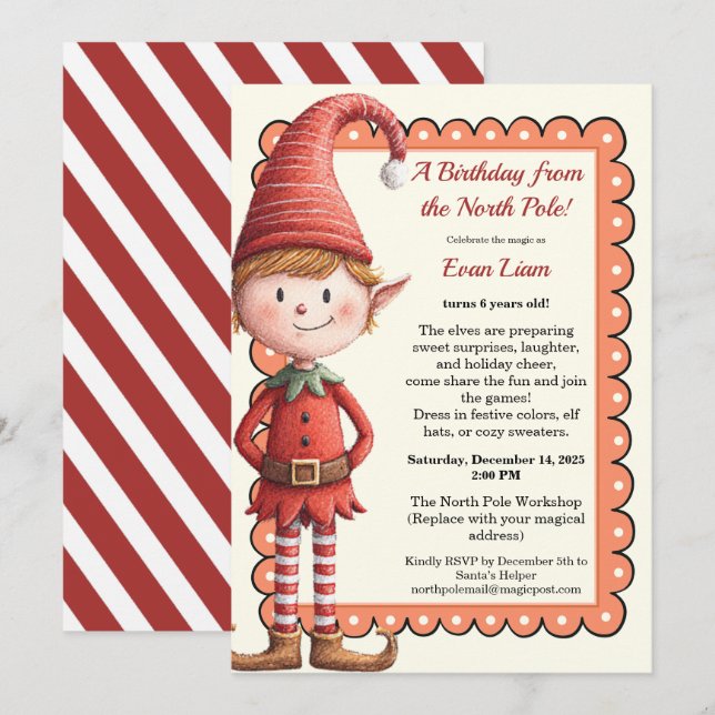 North Pole Birthday Magic | Enchanted Elf Invitation (Front/Back)