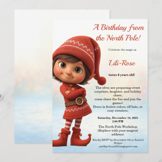 North Pole Birthday Magic | Enchanted Elf Invitation (Front/Back)