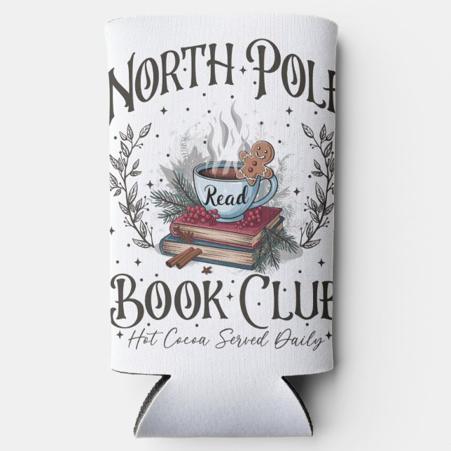  North Pole Book Club Christmas  Seltzer Can Cooler (Front)