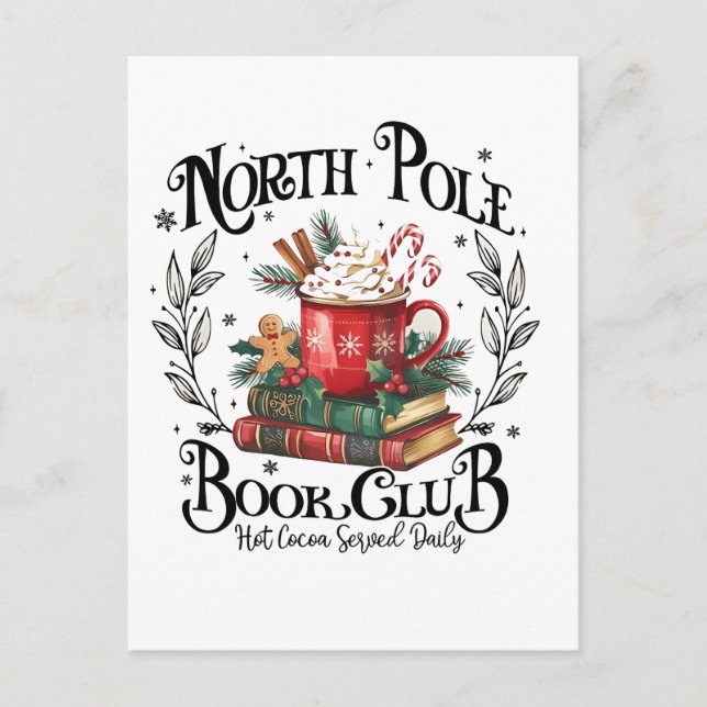 North Pole Book Club Hot Cocoa Christmas  Invitation Postcard (Front)
