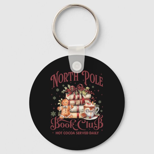 North Pole Book Club Hot Cocoa Reindeer Librarians Keychain (Front)