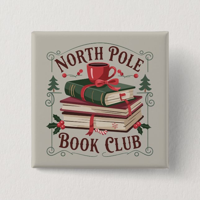 North Pole Book Club Librarian Bookish Reading  Button (Front)