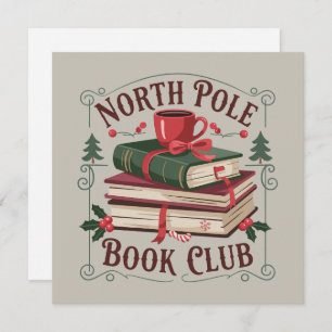 North Pole Book Club Librarian Bookish Reading Holiday Card