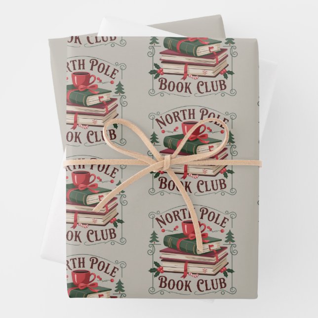 North Pole Book Club Librarian Bookish Reading  Wrapping Paper Sheets (In situ)