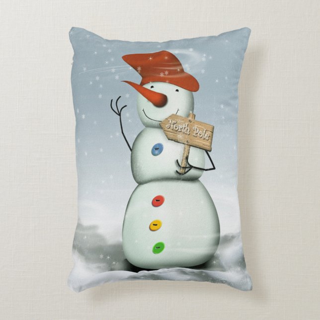 North Pole Bound Snowman Decorative Pillow (Front(Vertical))