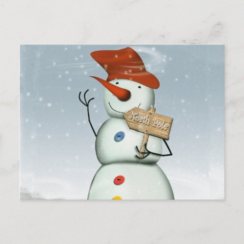North Pole Bound Snowman Postcard