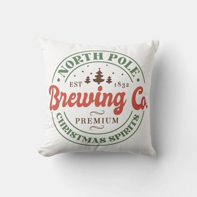 North Pole Brewing Co Christmas Throw Pillow (Front)