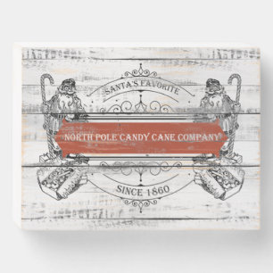 North Pole Candy Cane Company Wooden Box Sign