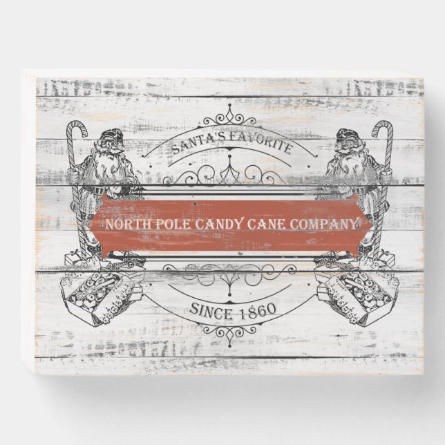 North Pole Candy Cane Company Wooden Box Sign (Front Horizontal)