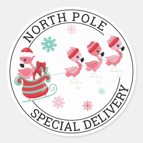 North Pole Christmas Flamingo Special Delivery Classic Round Sticker