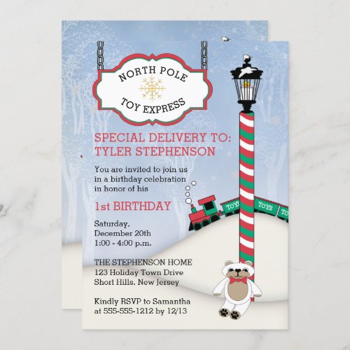 North Pole Christmas Holiday 1st Birthday Party In Invitation