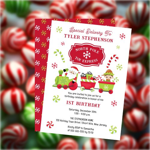 North Pole Christmas Holiday 1st Birthday Party Invitation