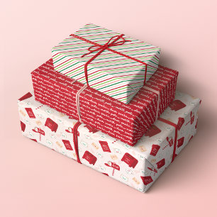 North Pole Christmas Mail, Lettering and Stripes Wrapping Paper Sheets