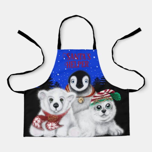 North Pole Christmas polar bear Penguin seal pup Apron