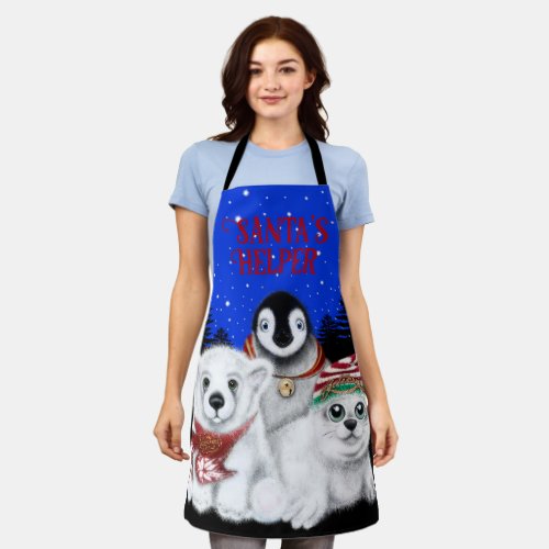 North Pole Christmas polar bear Penguin seal pup Apron