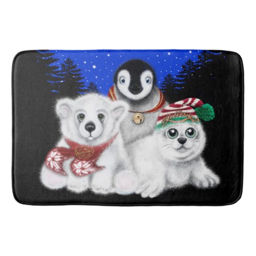 North Pole Christmas polar bear Penguin seal pup Bath Mat