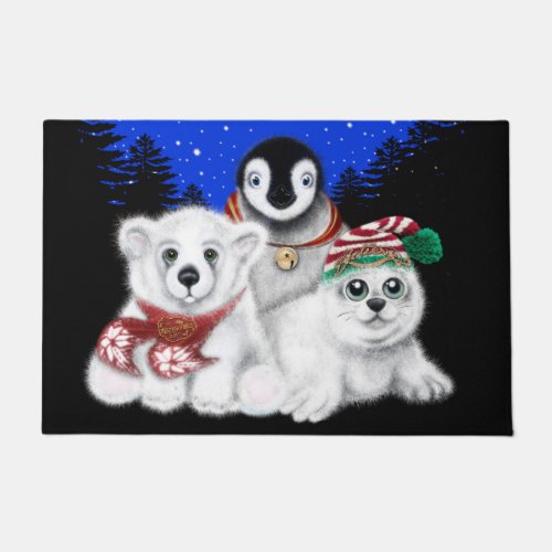 North Pole Christmas polar bear Penguin seal pup Doormat