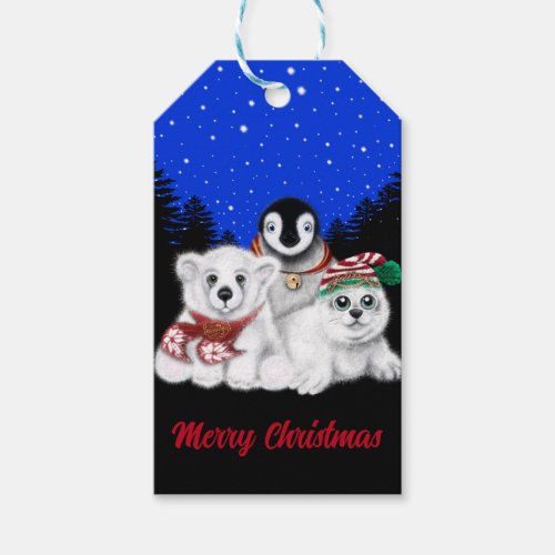 North Pole Christmas polar bear Penguin seal pup Gift Tags