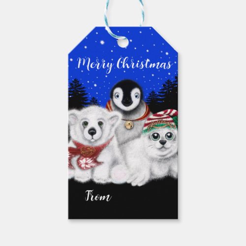 North Pole Christmas polar bear Penguin seal pup Gift Tags