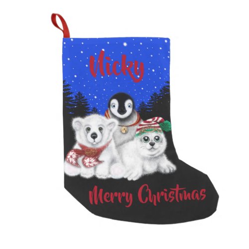 North Pole Christmas polar bear Penguin seal pup Small Christmas Stocking