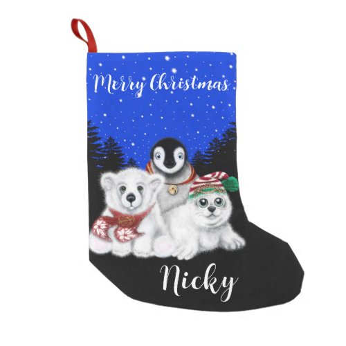 North Pole Christmas polar bear Penguin seal pup Small Christmas Stocking