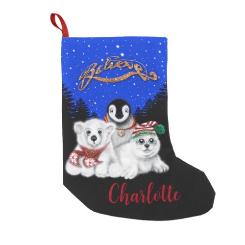 North Pole Christmas polar bear Penguin seal pup Small Christmas Stocking