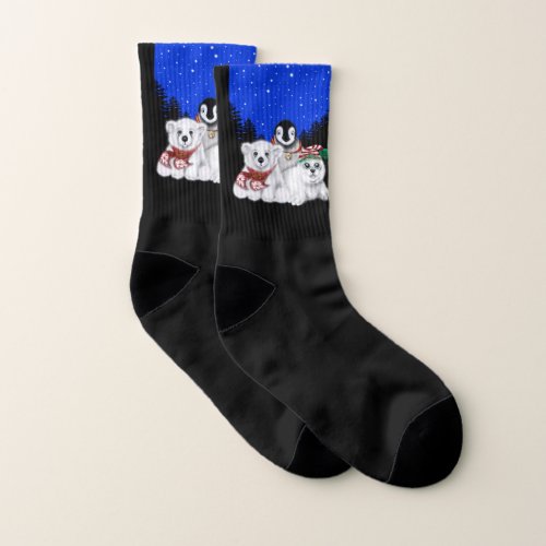 North Pole Christmas polar bear Penguin seal pup Socks