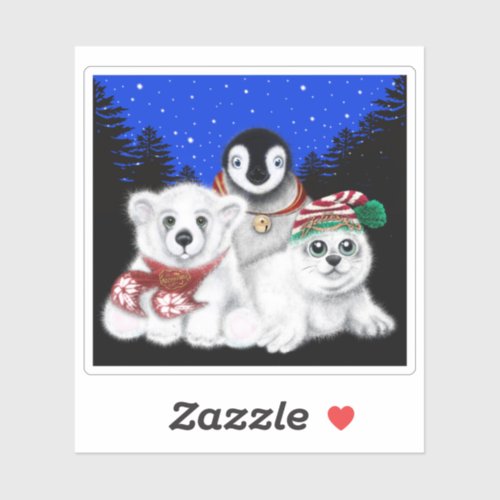 North Pole Christmas polar bear Penguin seal pup Sticker