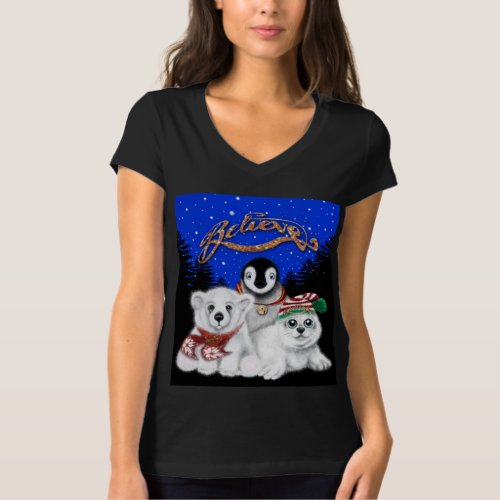 North Pole Christmas polar bear Penguin seal pup T_Shirt