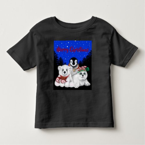 North Pole Christmas polar bear Penguin seal pup Toddler T_shirt