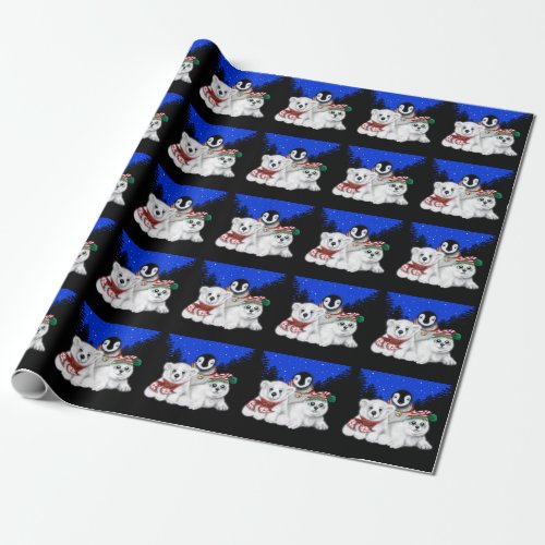 North Pole Christmas polar bear Penguin seal pup Wrapping Paper