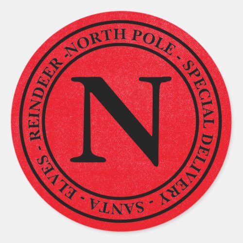North Pole Christmas Special Delivery Red  Black Classic Round Sticker