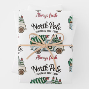 North Pole Christmas Tree Farm Always Fresh Truck Wrapping Paper Sheets