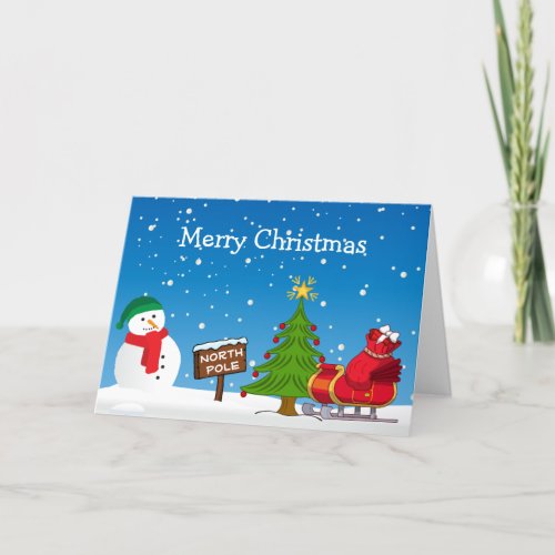 North Pole Christmas Tree Snow Winter Snowman Kids Card