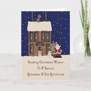 North Pole Christmas Wishes Grandson & Girlfriend Holiday Card