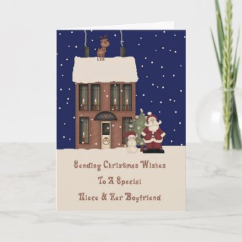 North Pole Christmas Wishes Niece & Boyfriend Holiday Card by freespiritdesigns at Zazzle