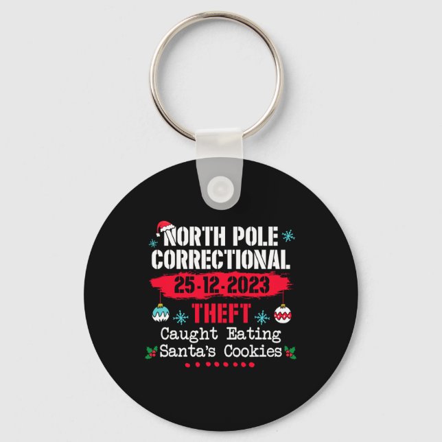 North Pole Correctional Theft Caught Eating Santa' Keychain (Front)