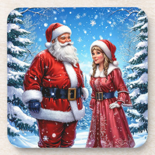 🎄 North Pole Couple Holiday Drink Accent Gift Beverage Coaster