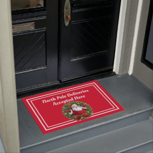 North Pole Delivery Santa Red White Front Door Doormat
